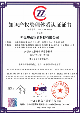 Intellectual Property Management System Certification Certificate